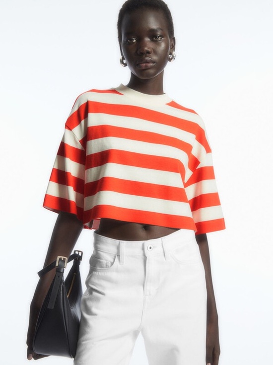 COS Tops - COS High Line Striped Cropped Tee Size M